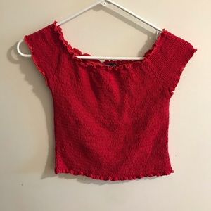 Brandy Melville red off the shoulder smocked top